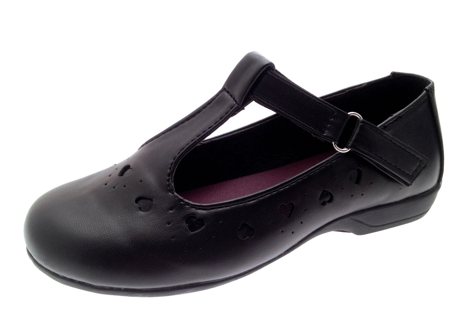 Kids Girls Black School Shoes Faux Leather T Bar Mary Jane Shoes Size